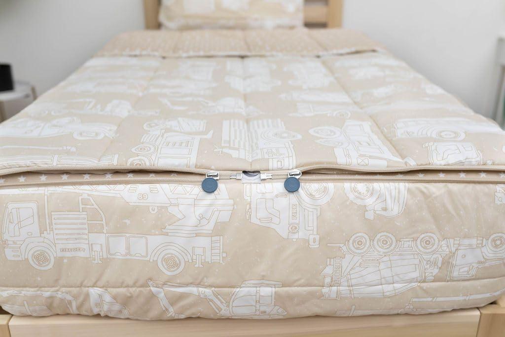 Beddy's Trucks Theme Boys Durable Zipper Bedding for Kids, Bed in a Bag, Tan Sheets & Comforter with Construction Trucks & Cars, Includes Pillowcase and Pillow Sham, Easy to Make and Wash