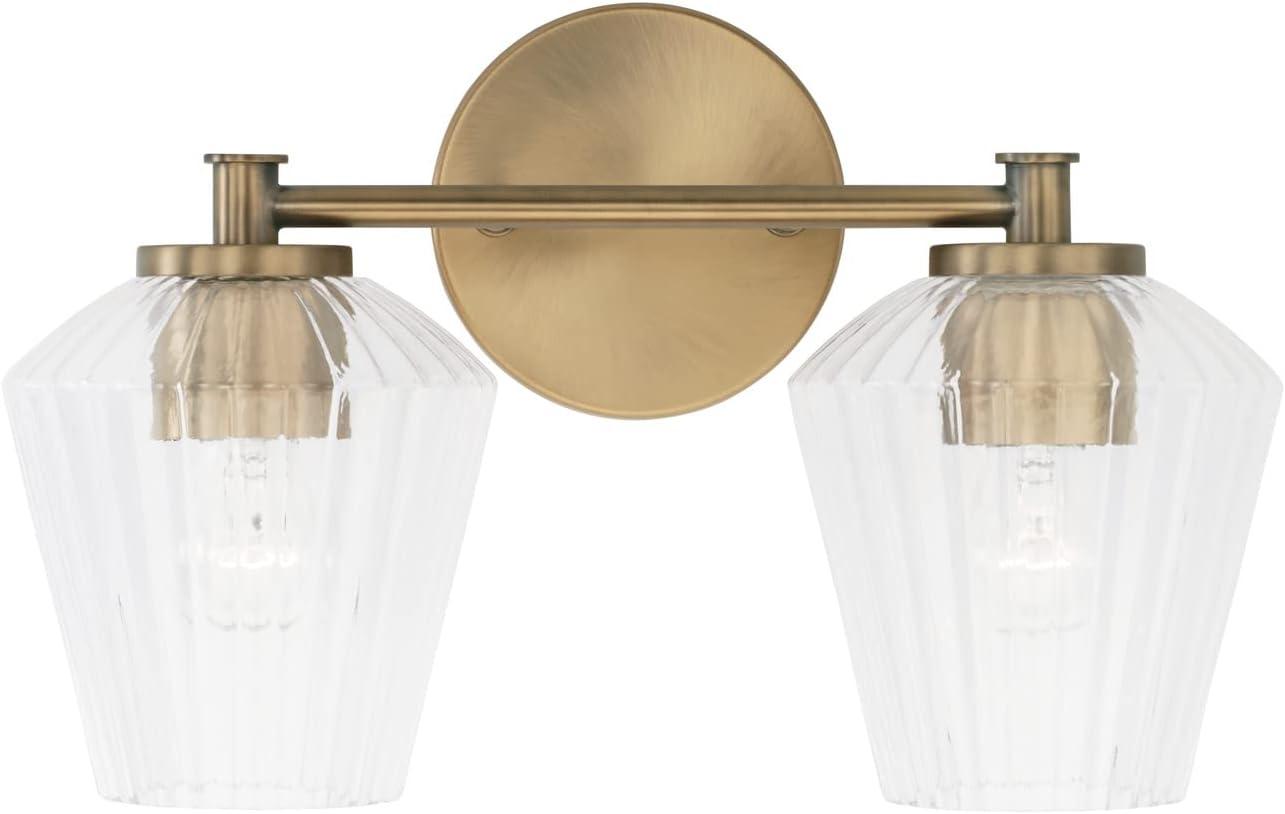 Elegant Aged Brass 2-Light Vanity with Fluted Glass Shades