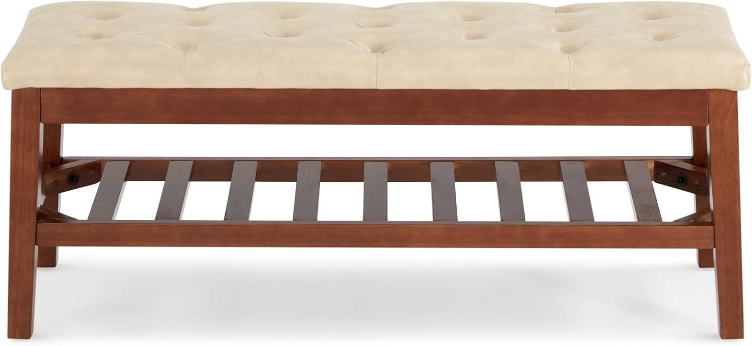 Milcil Upholstered Shoe Bench Entryway Bench Bed Bench Tufted Seat with Wood Shelf Storage Faux Leather Ivory