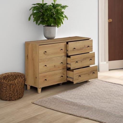 Wampat 47" Baby Dresser for Nursery with 6 Drawers, Changing Table for Baby, Oak Brown
