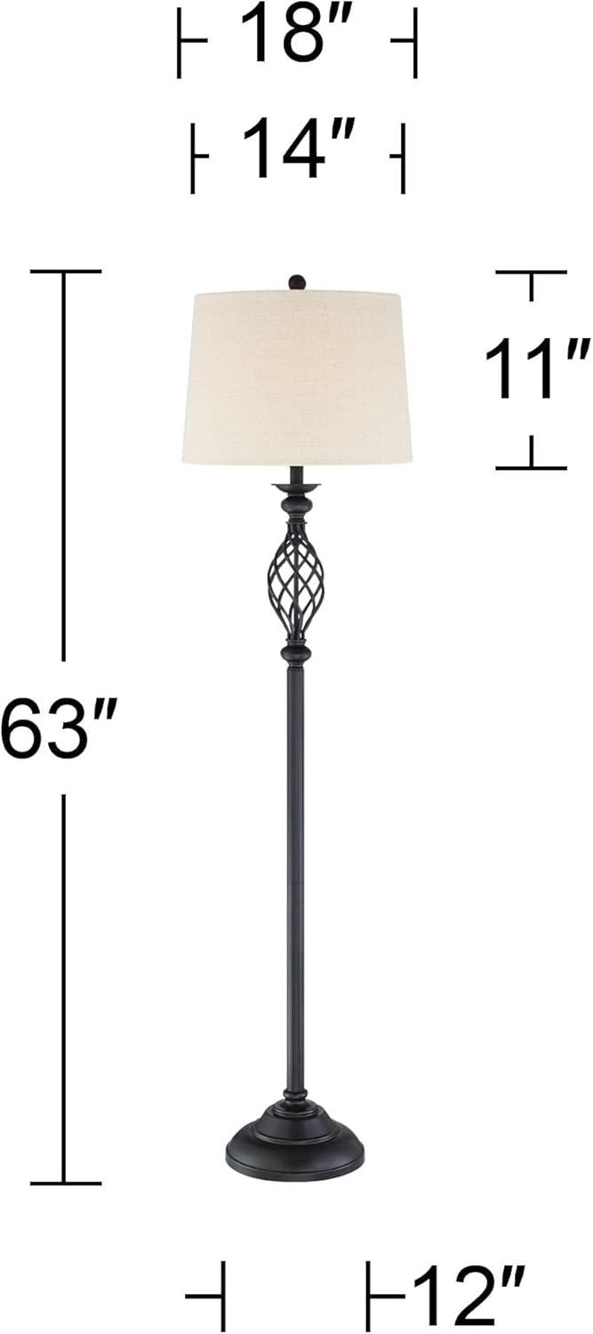 Franklin Iron Works Annie Rustic Floor Lamp Standing 63" Tall Bronze Iron Scroll Cream Hardback Drum Shade for Living Room Bedroom Office House Home