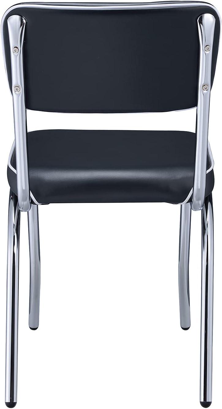 Transitional Faux Leather Side Chair in Black with Metal Frame