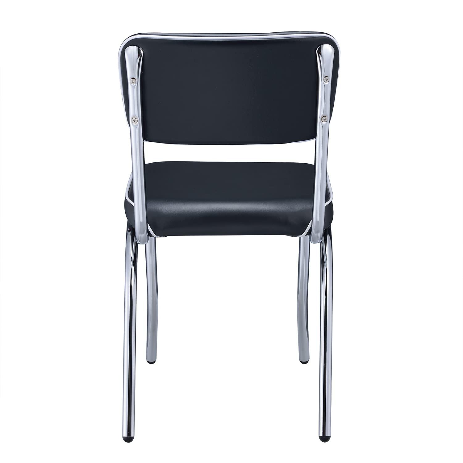 Transitional Faux Leather Side Chair in Black with Metal Frame