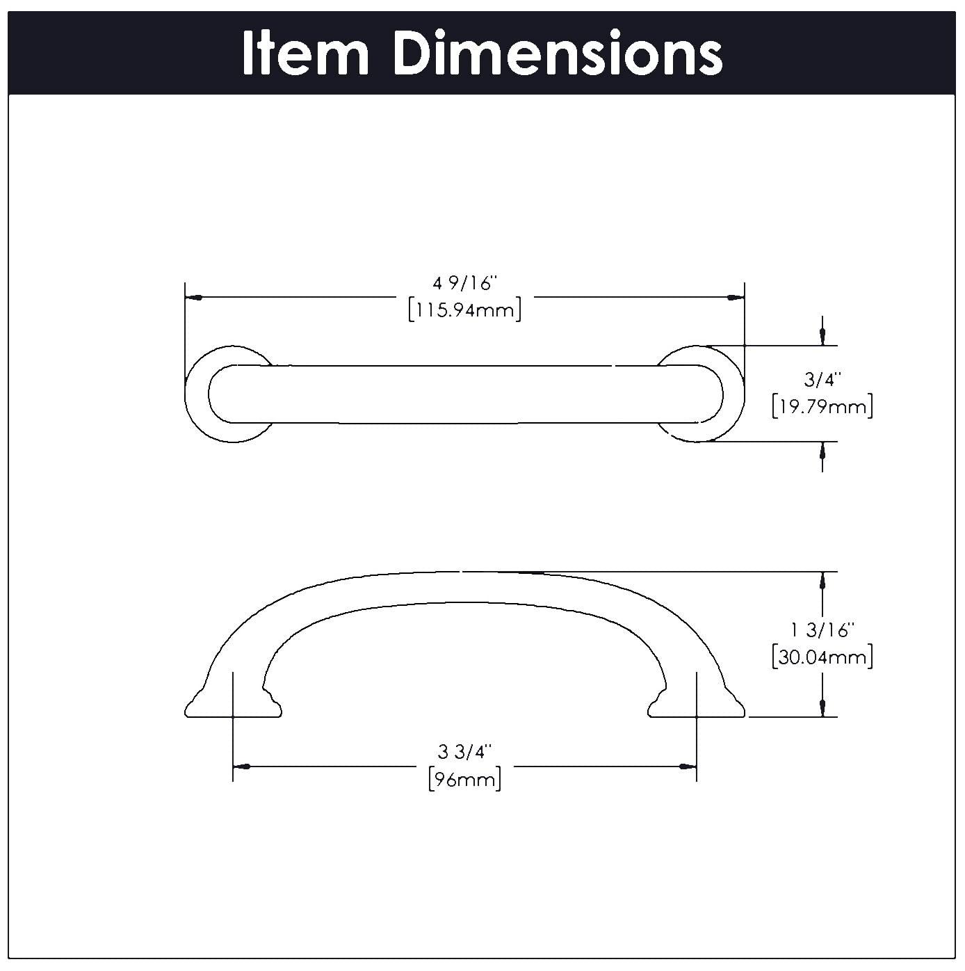 Hickory Hardware Zephyr Kitchen Cabinet Handles, Solid Core Drawer Pulls for Doors, 3-3/4" (96mm)