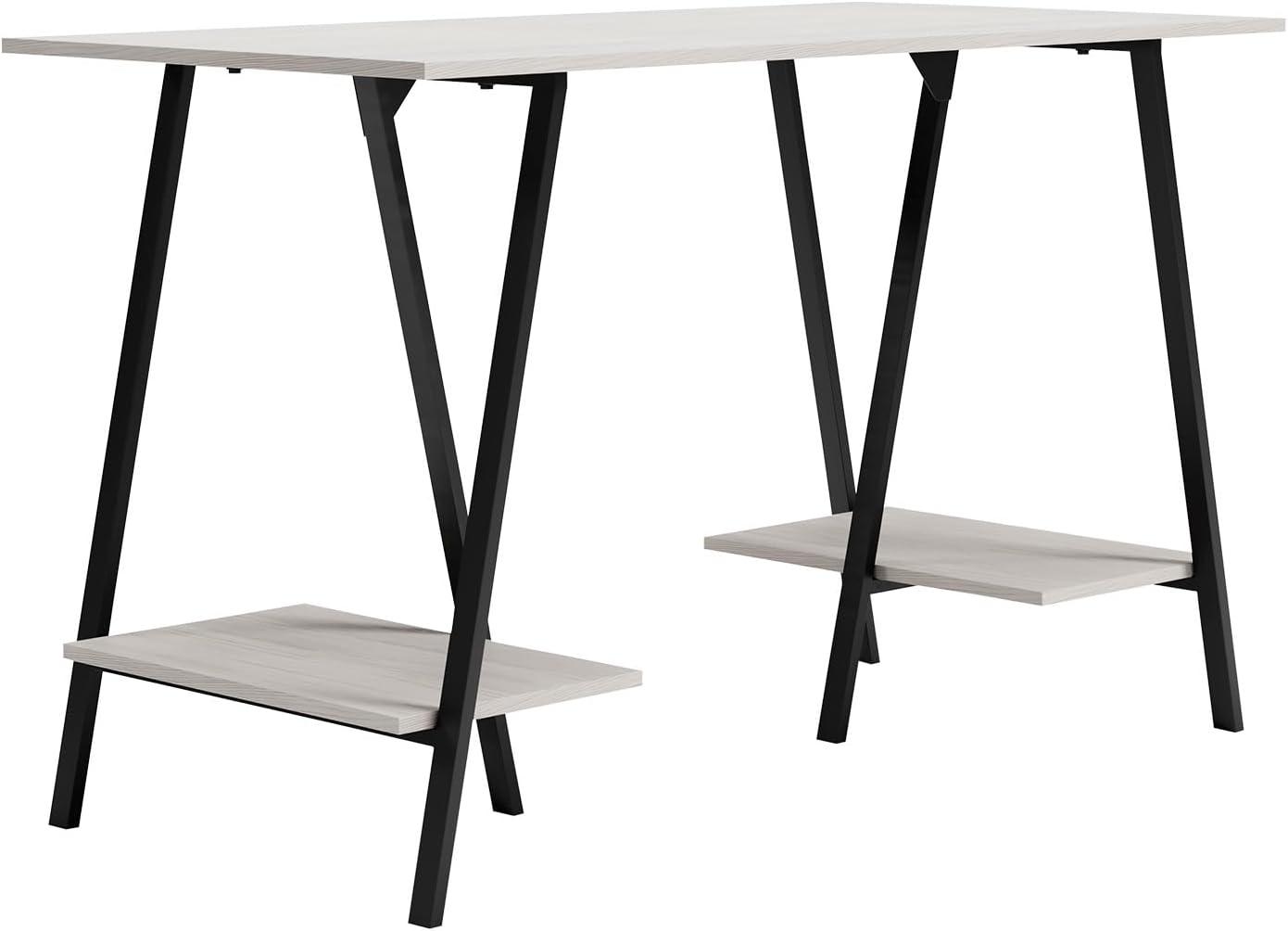 Signature Design by Ashley Casual Bayflynn Home Office Desk with 2 Fixed Shelves, White