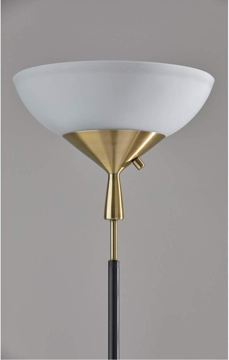 300W Noah Torchiere Black - Adesso: Modern Metal & Marble with Glass Shade, ETL Listed, 71" Height