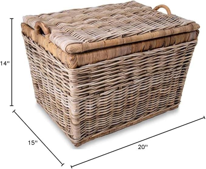 Medium Serene Grey Wicker Rectangular Storage Basket with Lift-Off Lid
