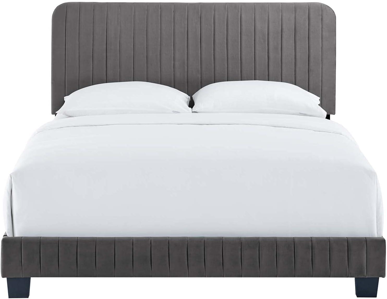 Modway Celine Channel Tufted Performance Velvet King Bed in Gray