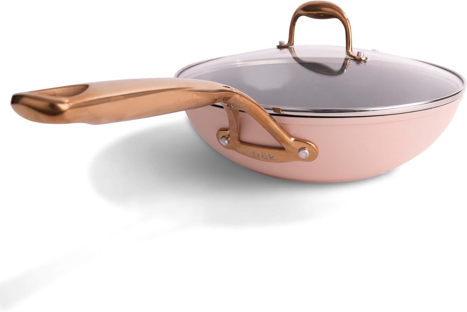 Frök Platinum Non-Stick Fry Pan Meets Wok With Lid, 11-Inch, Blush & Rose Gold