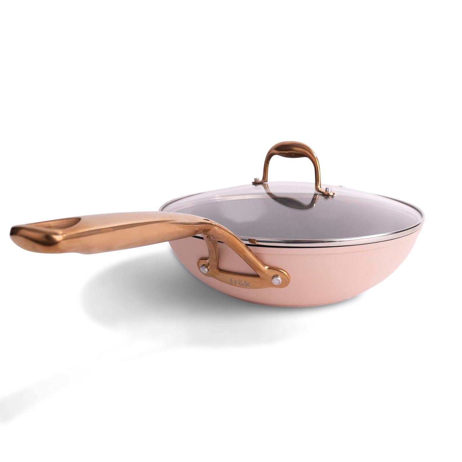 Frök Platinum Non-Stick Fry Pan Meets Wok With Lid, 11-Inch, Blush & Rose Gold