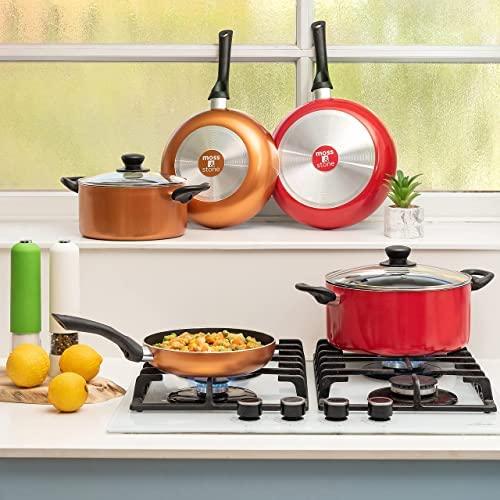Moss & Stone 4 Peice Pots & Pans Set Nonstick Cookware Set, Aluminum Pots and Pans, Copper Pots and Pans Set with Glass Lid, Dishwasher Safe, Cooking Set