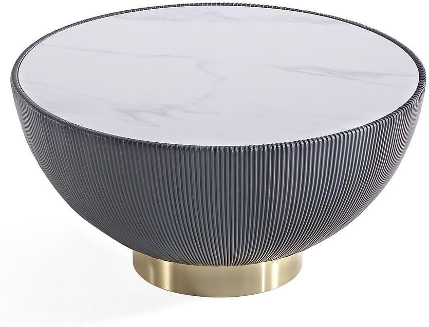 Manhattan Comfort Anderson Leatherette Upholstered Coffee Table with Faux Marble Tabletop Gray