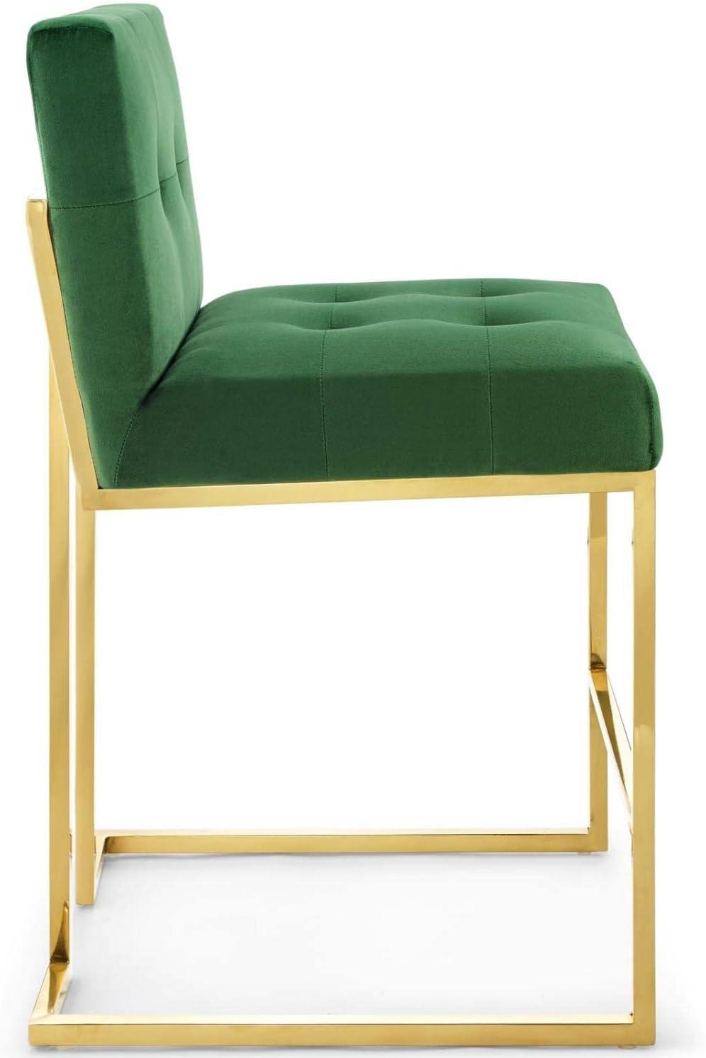 Emerald Velvet Luxe Gold-Finished Metal Counter Stool