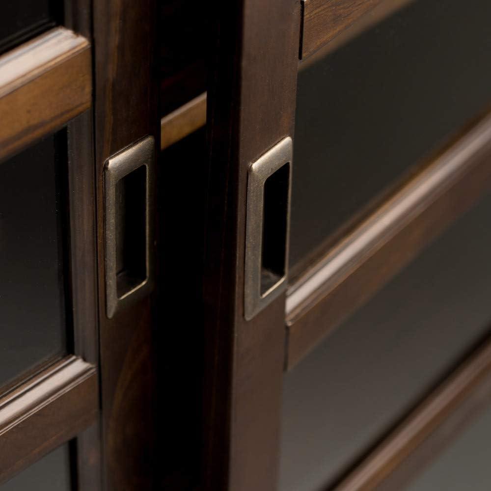 Simpli Home Burlington 40"W Solid Wood 4-Shelf Medium Storage Cabinet with Tempered Glass Doors and Adjustable Shelves