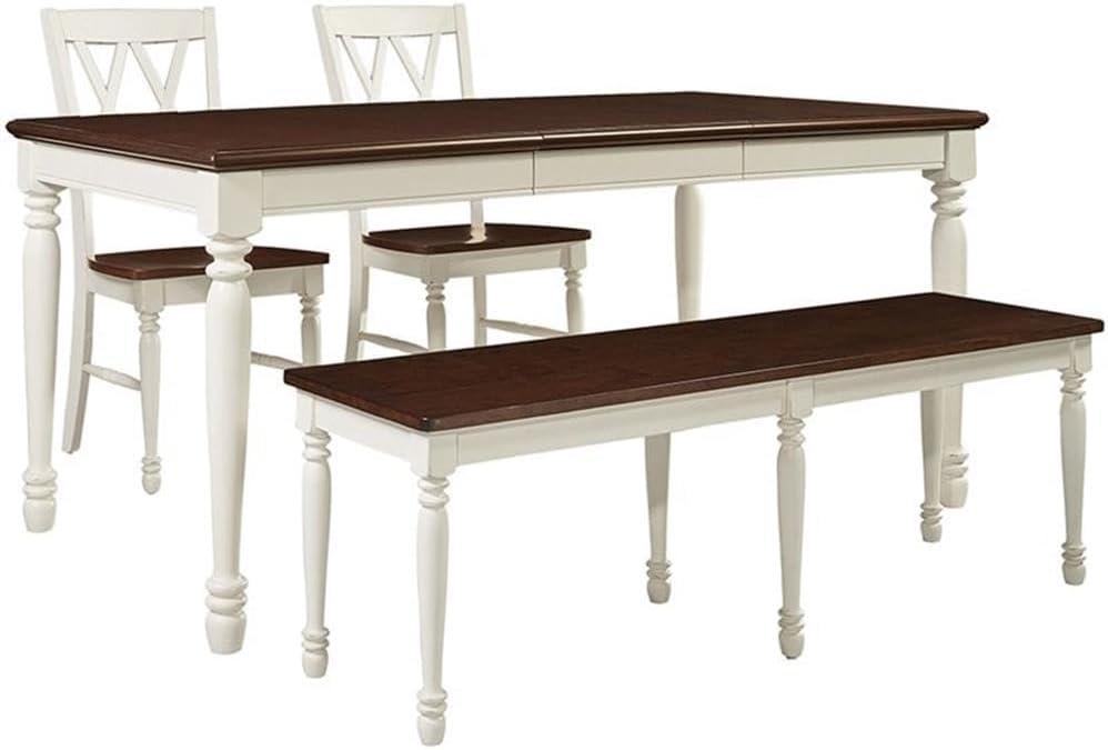 Crosley 4pc Shelby Dining Set Distressed White: Farmhouse Style, Extendable, Includes Bench & Armless Chairs