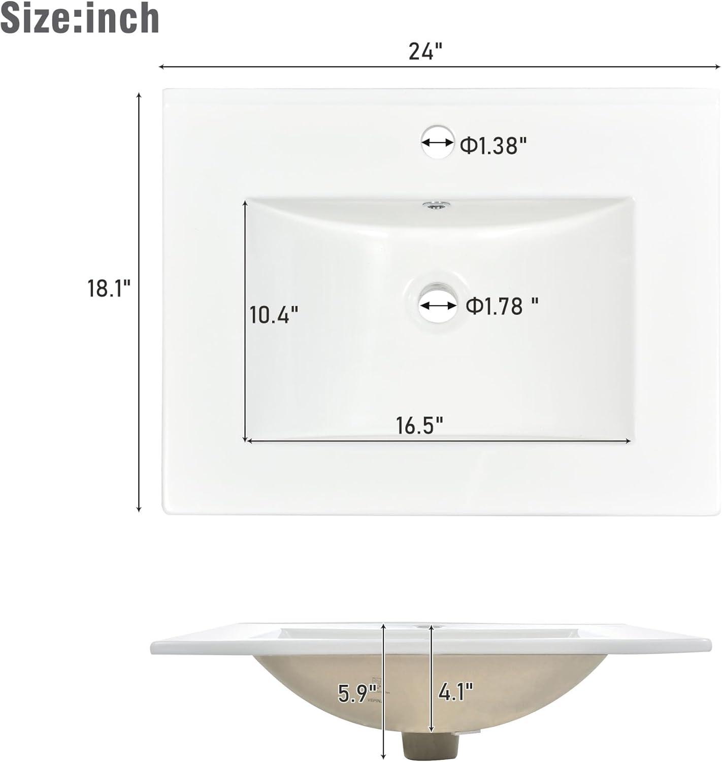 White 24-Inch Modern Bathroom Vanity with Ceramic Sink and Gold Legs