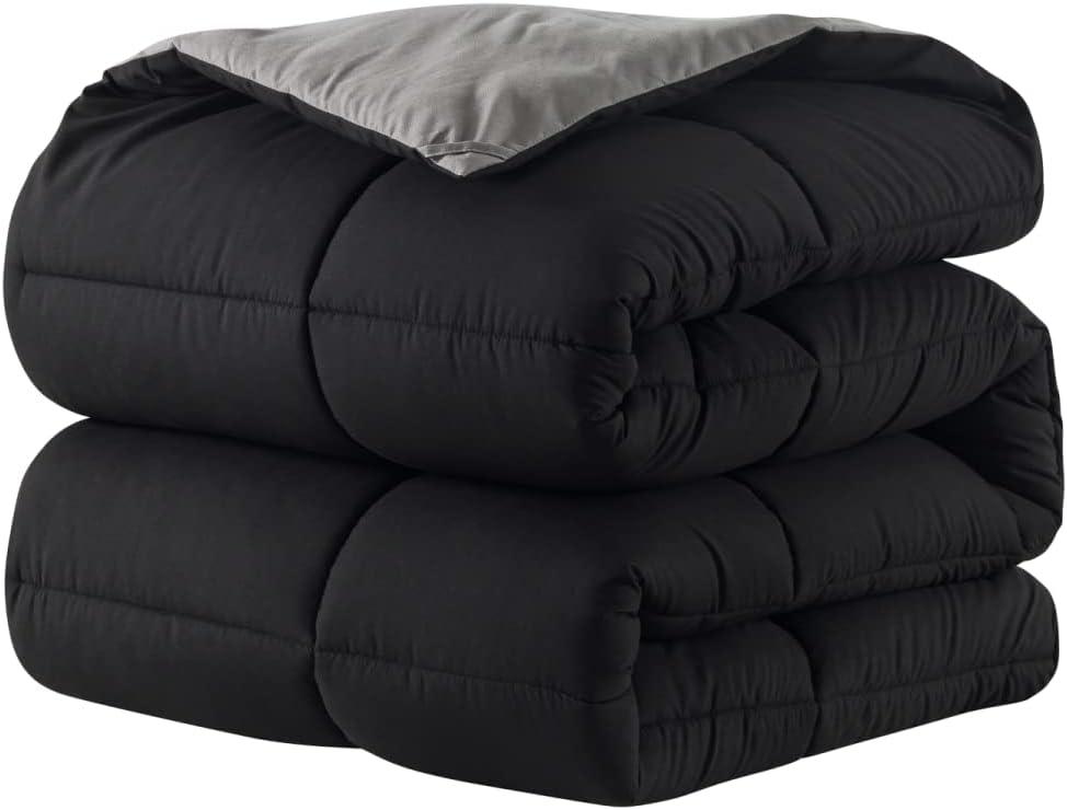 DOWNCOOL Comforter King Size, Reversible Duvet Insert,Black/Grey All Season Blanket, Lightweight Quilt, Down Alternative Hotel Comforter with Corner Tabs (Black/Gray, King 102x90 Inches)