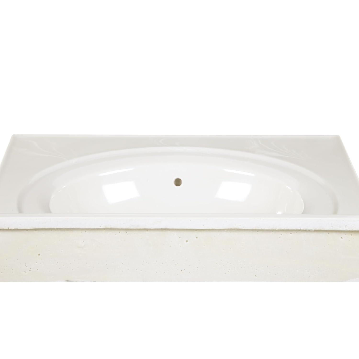 Cultured Marble Vanity Top – 25-Inch Single Bowl Sink 4-Inch Centerset with Integrated Backsplash – Reinforced Packaging – Ivory Swirl, Design House, 586313