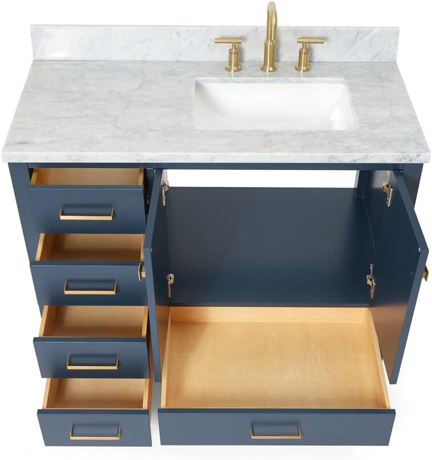 Midnight Blue Freestanding Vanity with Carrara Marble Top