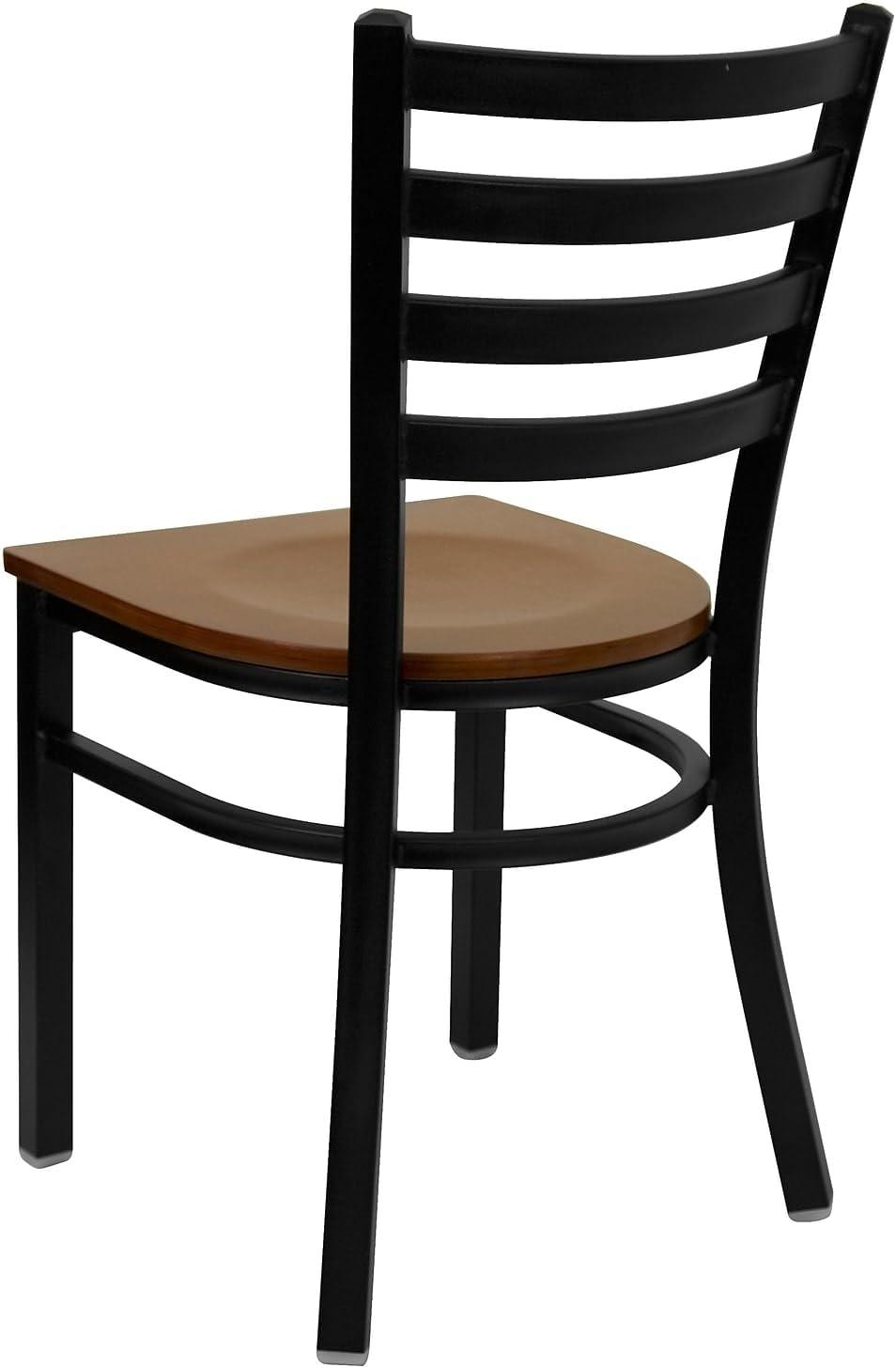 BizChair 2 Pack Black Ladder Back Metal Restaurant Chair - Cherry Wood Seat