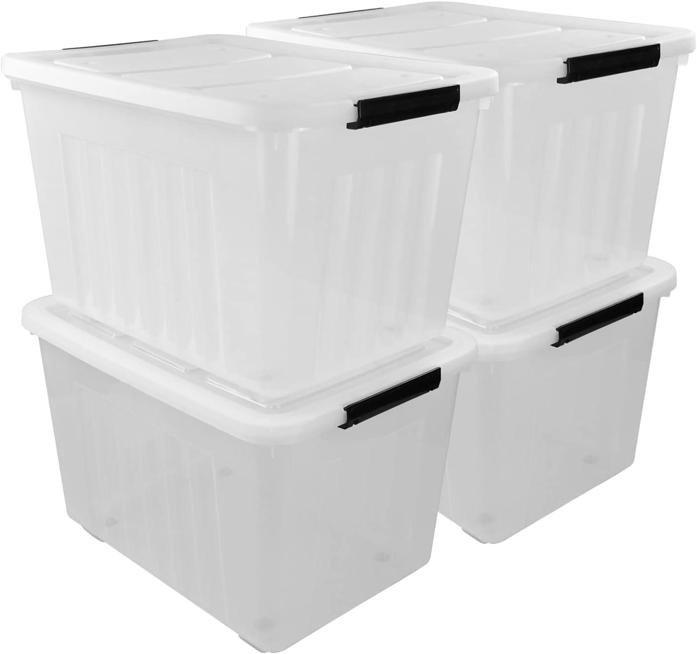 Ggbin 70 Quart Plastic Storage Bins with Wheels, Large Latching Storage Box, 4-Pack