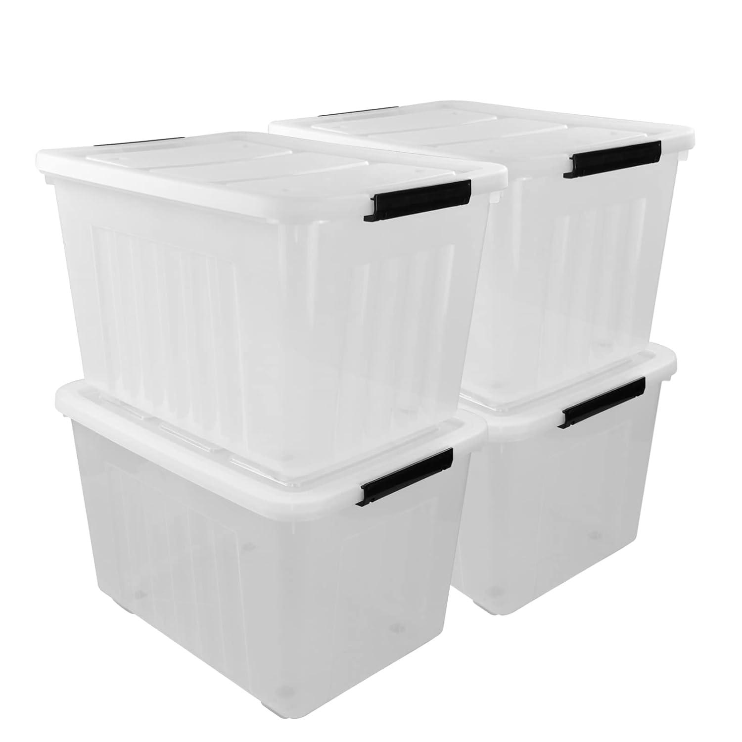 Ggbin 70 Quart Plastic Storage Bins with Wheels, Large Latching Storage Box, 4-Pack