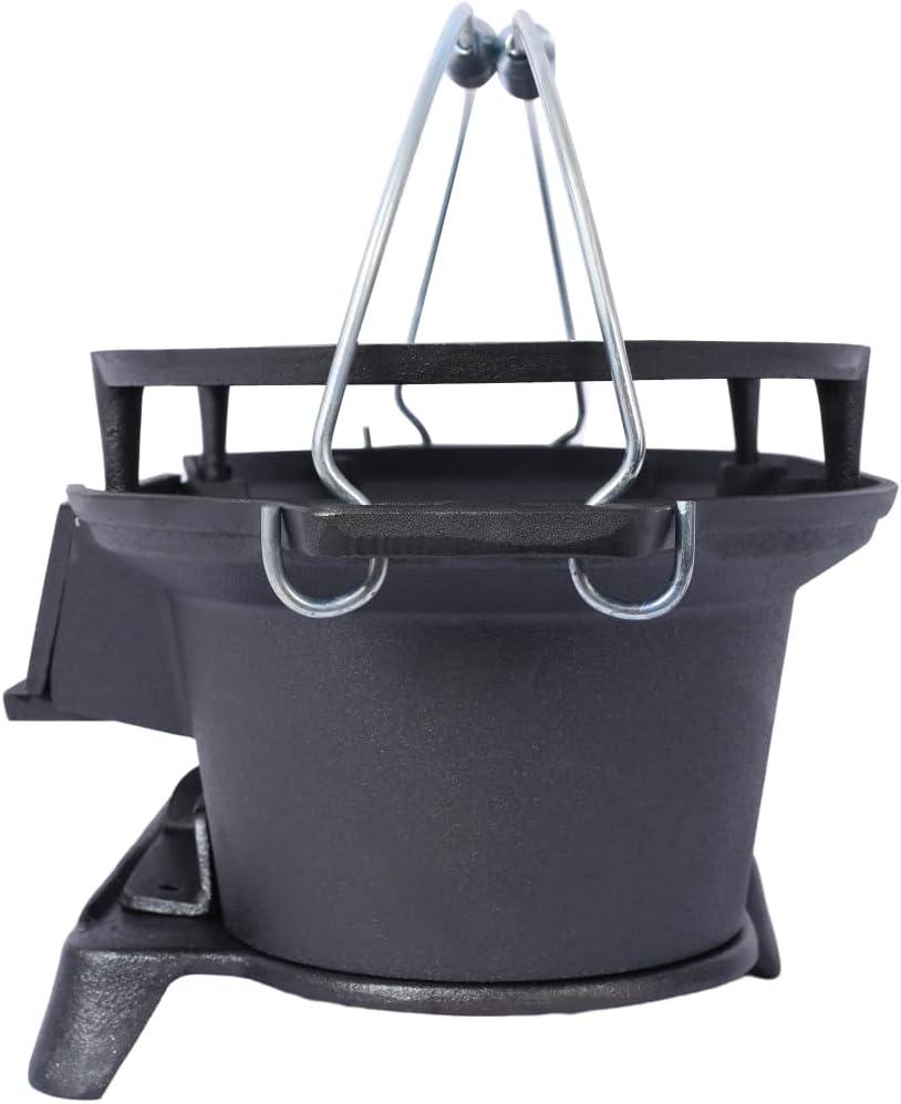 Cast Iron Hibachi Grill – Portable Charcoal BBQ for Outdoor Cooking, Durable Tabletop Skillet, Compact Camping Charcoal Cooker for Tailgating, Picnics & Hunting (Oval)