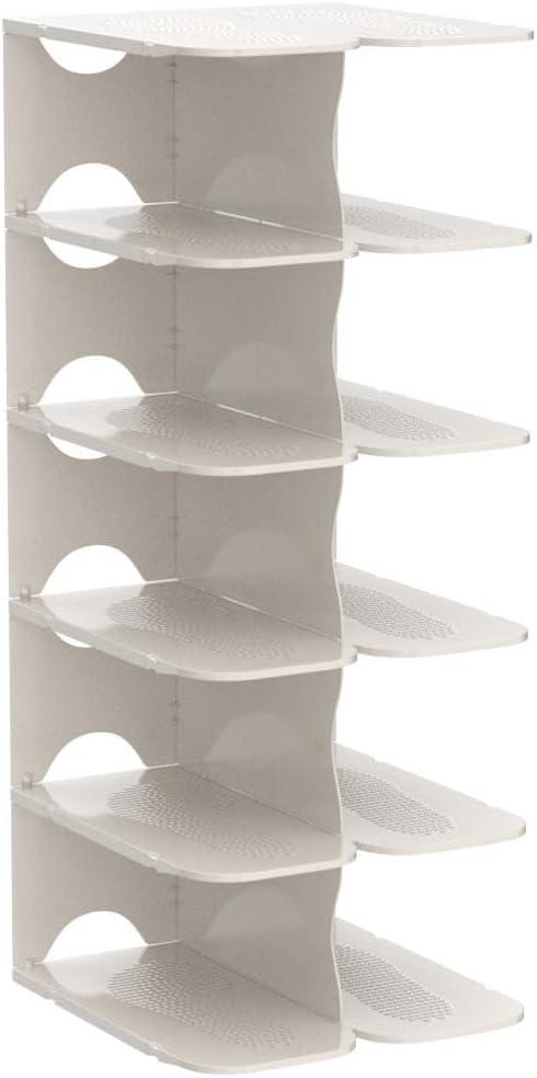 6-Tier White Plastic Stackable Corner Shoe Shelf