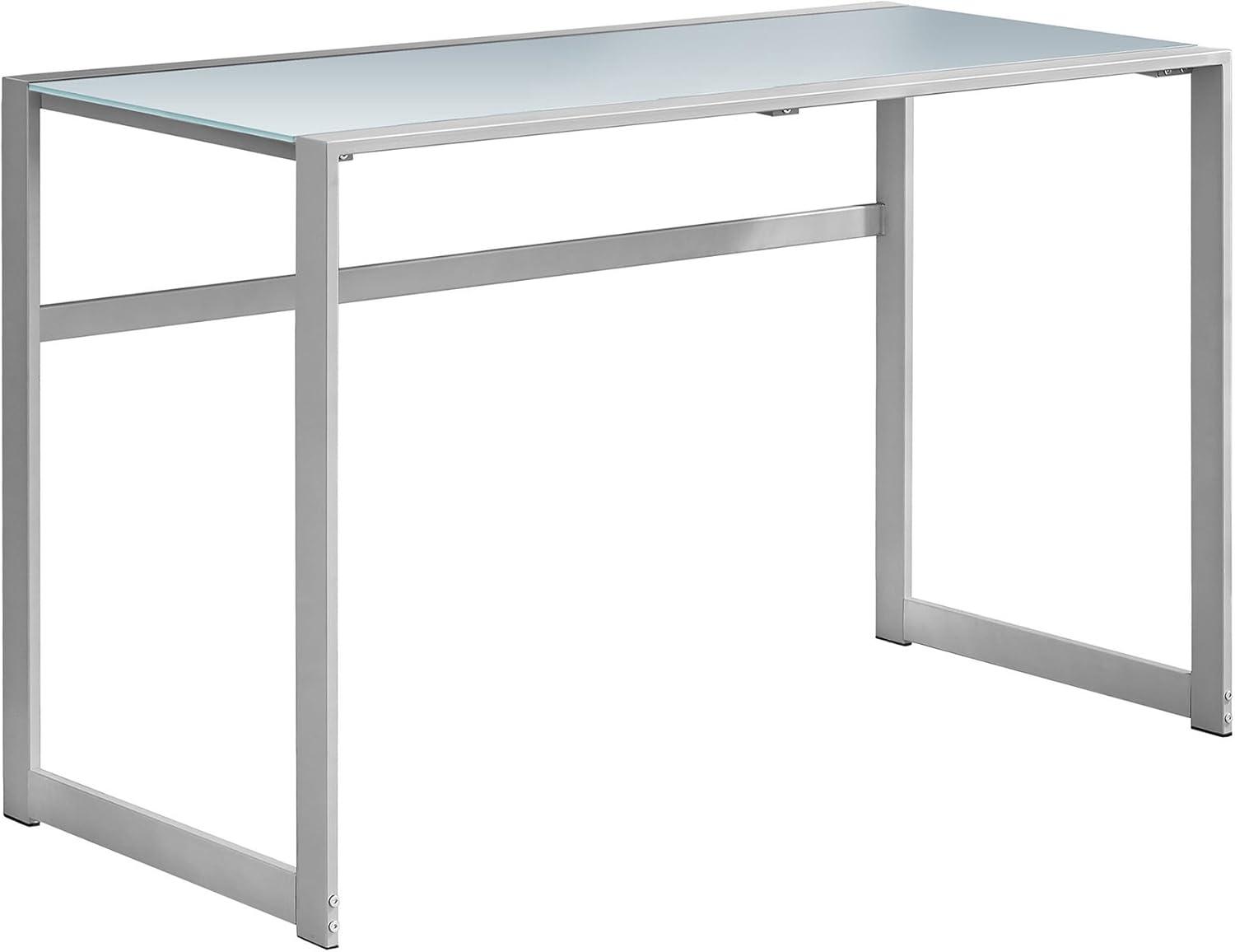 Monarch Specialties Computer Desk, Home Office, Laptop, 48"L, Work, Frosted White Tempered Glass