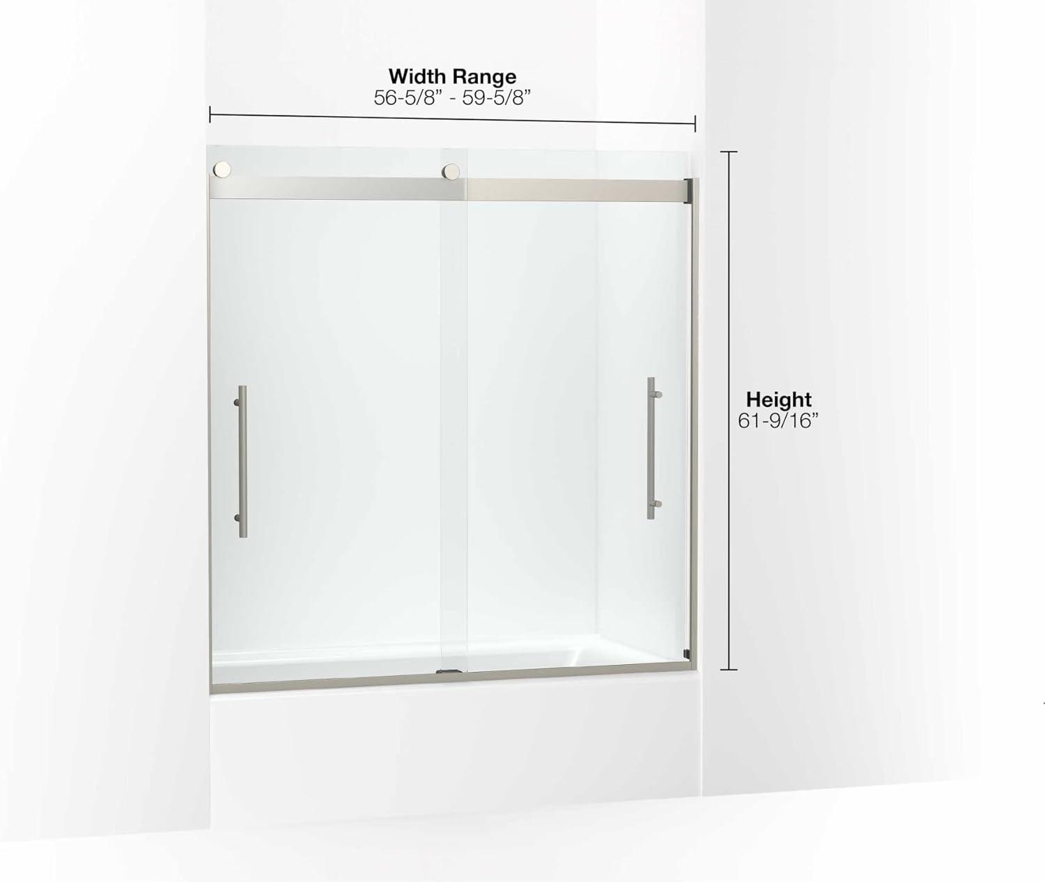 Levity Plus Less Sliding Bath Door, 61-9/16 In. H X 56-5/8 - 59-5/8 In. W, With 3/8 In.-Thick Crystal Clear Glass