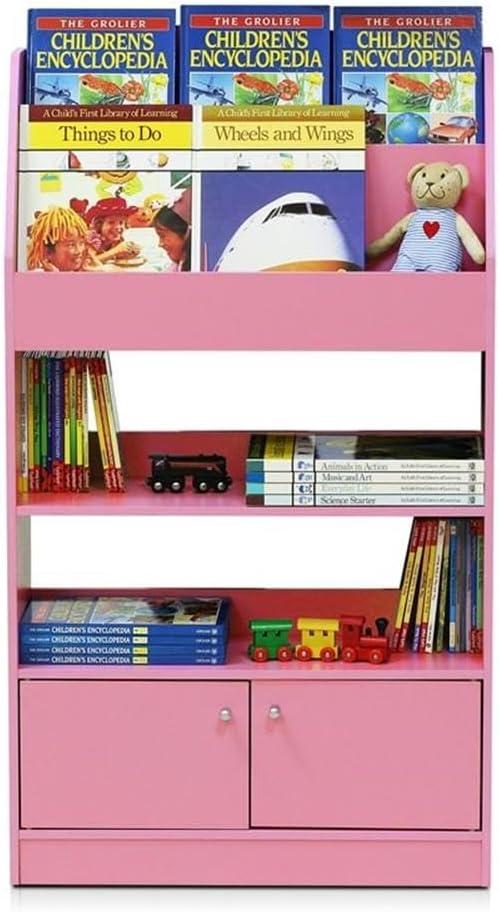 Furinno KidKanac Kids Bookshelf, 4 Tier with Cabinet, Pink