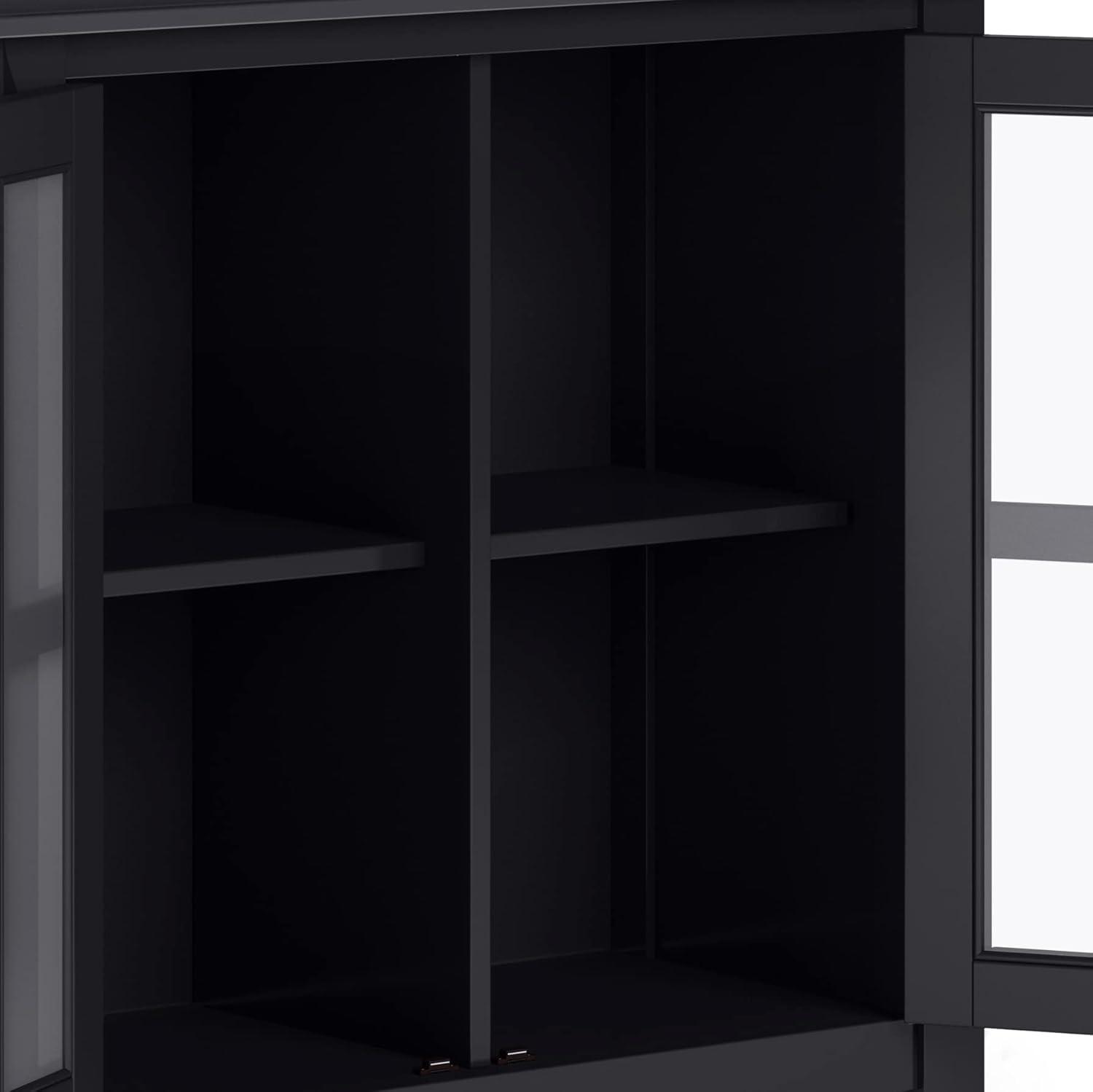 Simpli Home Artisan 30"W Solid Wood 2-Shelf Low Storage Cabinet with Glass Doors and Adjustable Shelves