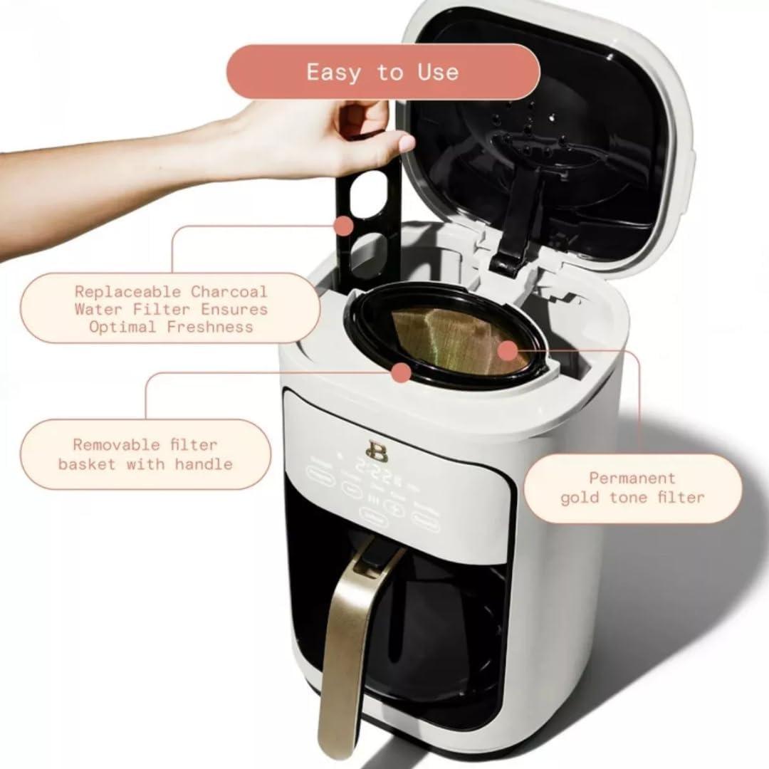 Beautiful 14-Cup Programmable Drip Coffee Maker with Touch-Activated Display, White Icing by Drew Barrymore