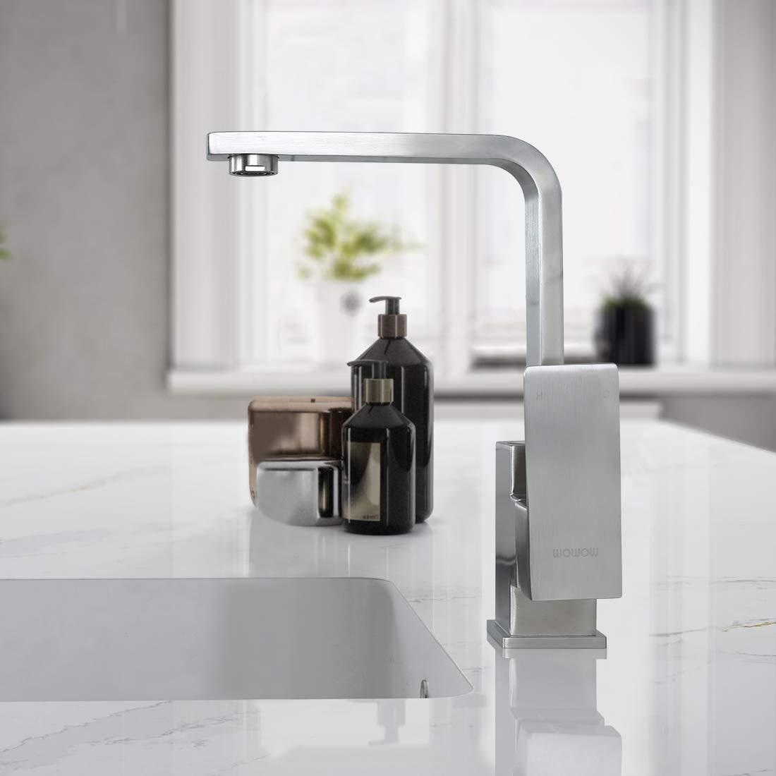 Single Handle Deck Mount Stainless Steel Bar Faucet with Hot & Cold Dual Modes in Brushed Nickel Finish