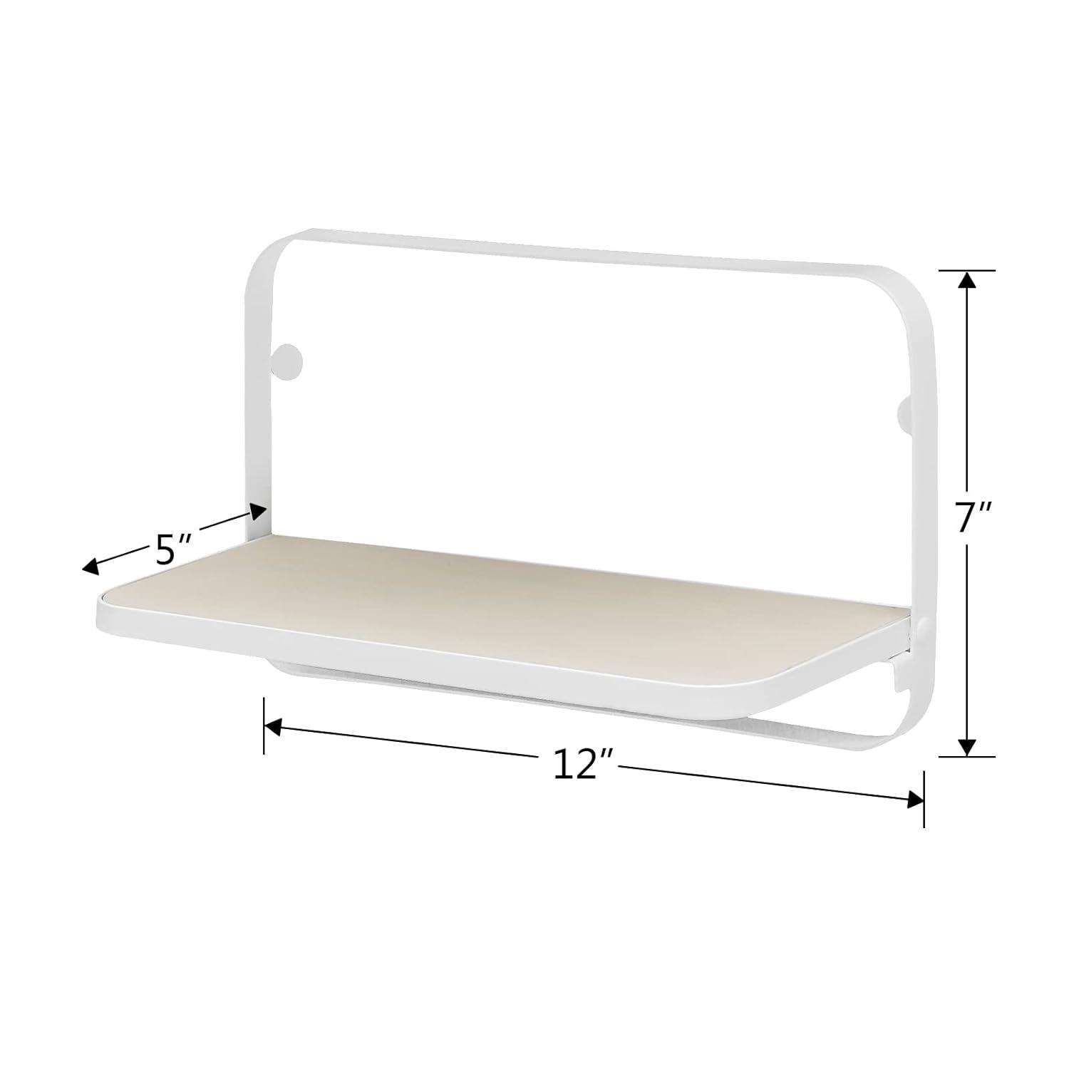 WELLAND 12'' Arlington Floating Shelves Folding Display Wall Shelves, Walnut Grain Wooden Board & Metal Frame, Set of 2