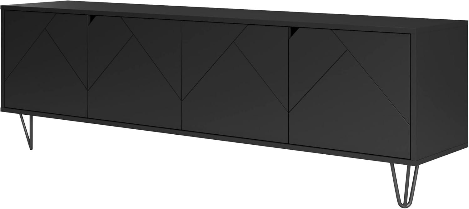 Sleek 72-Inch Black Engineered Wood TV Stand with Storage Cabinet