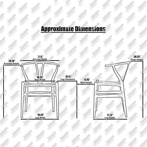 2xhome Set of 2 Wishbone Solid Wood Armchairs with Arms Open Y Back Farmhouse Dining Office Chairs with Woven Black Seat, Natural