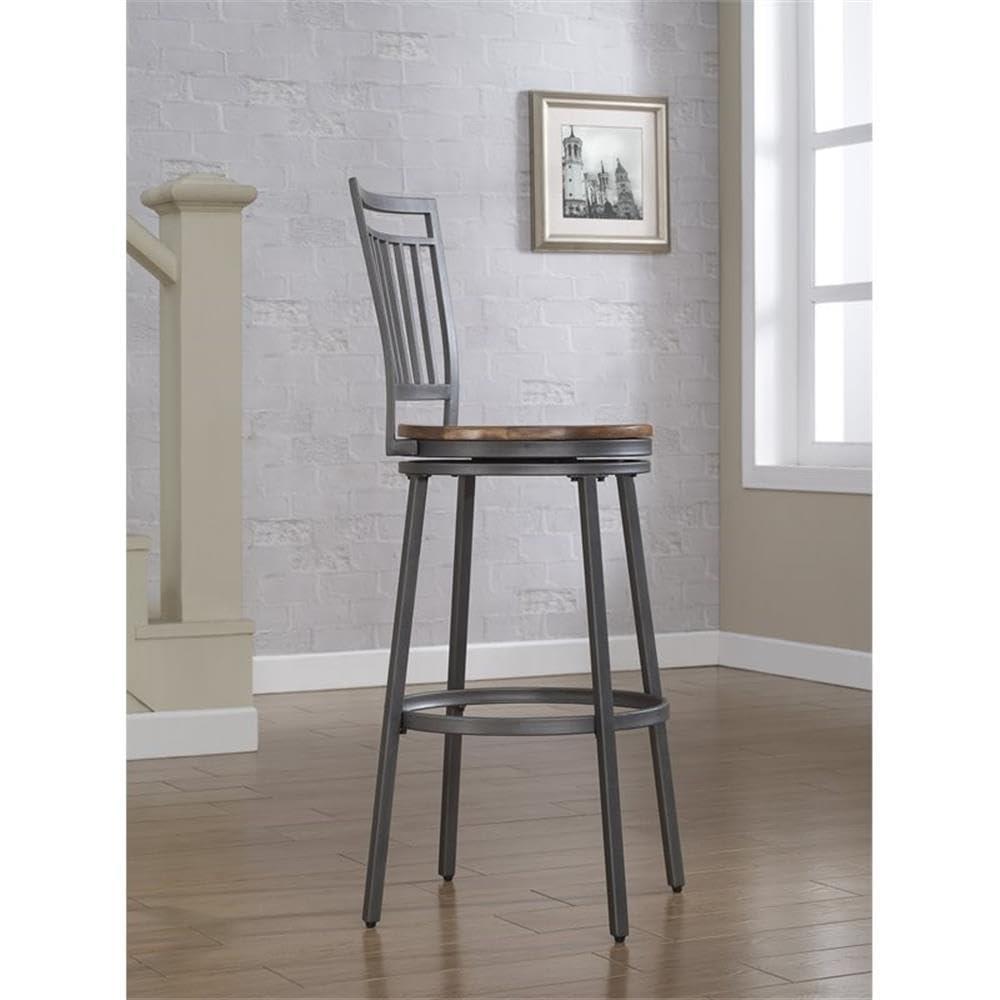 Stockton 25" Metal Swivel Stool - Slate Grey - Golden Oak Seat
