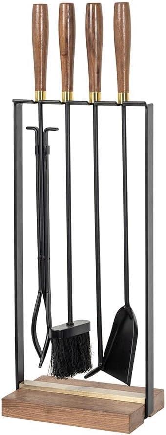Country Living Walnut Grove 5 Piece Fireplace Tool Set in Black | Walnut Wood Handles