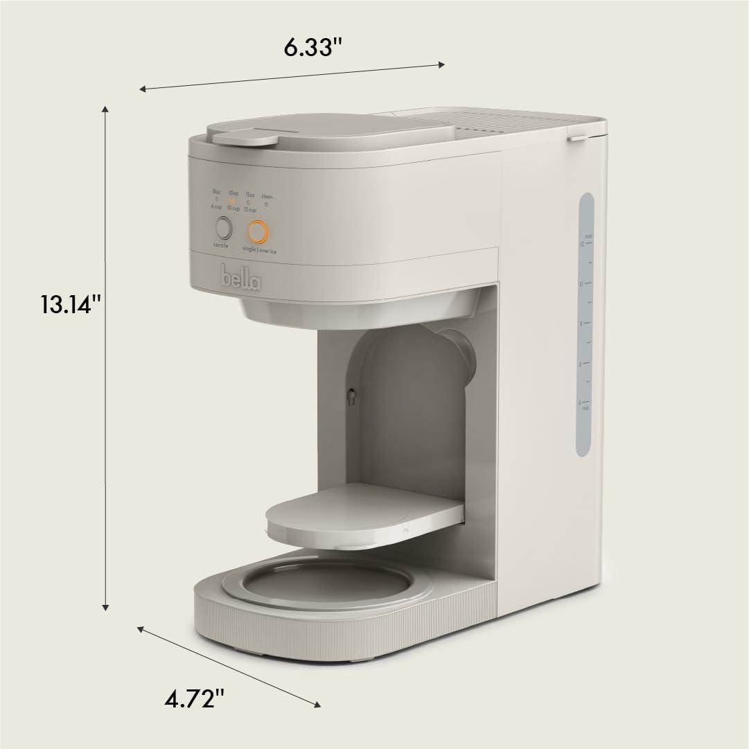 bella VersaBrew 2-in-1 Coffee Maker Oatmilk: Drip Coffee Machine, 12 oz Capacity, Glass Carafe, Automatic Shut-Off