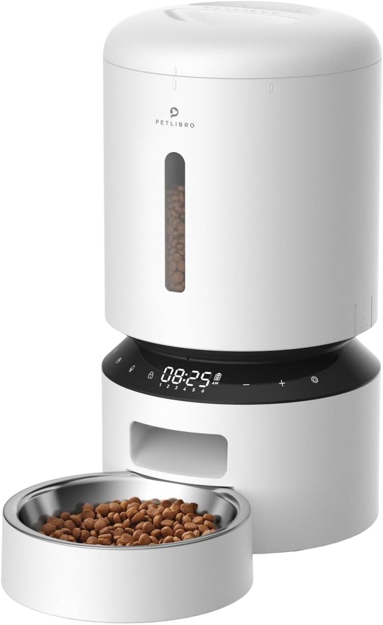 White Automatic Pet Feeder with LED Display and Voice Recorder