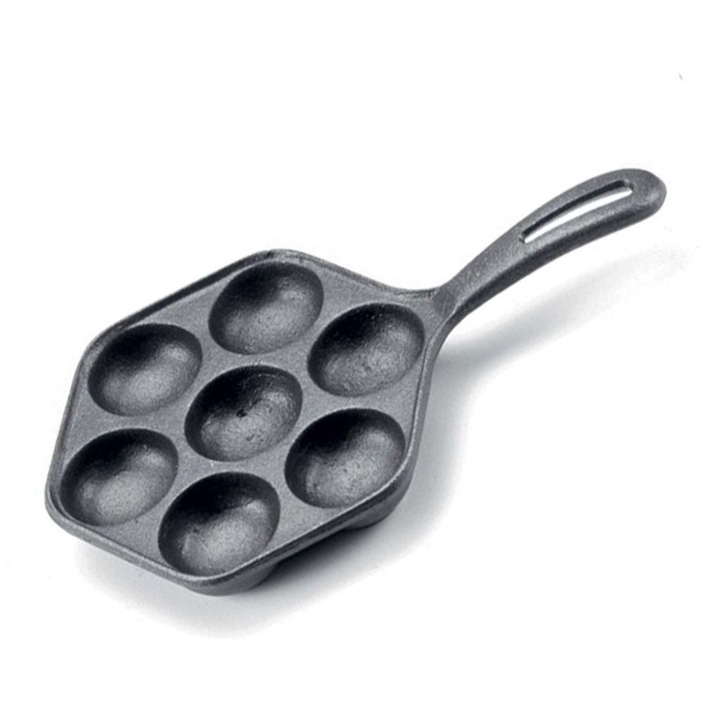 Norpro Cast Iron Stuffed Pancake Pan, Munk/Aebleskiver, 2" / 5cm diameter, Black