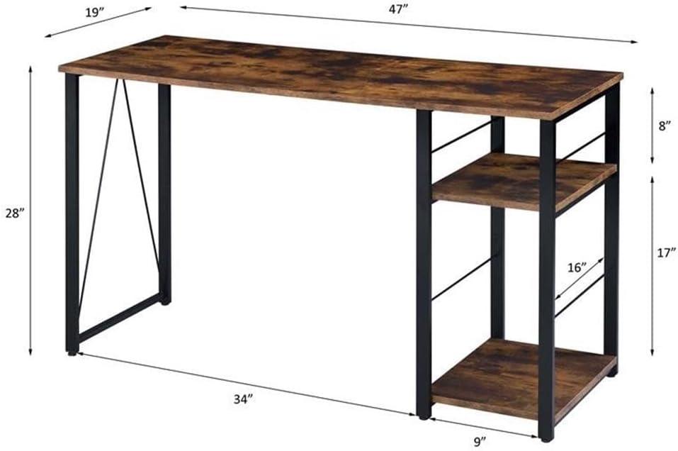 47 Inch Computer Desk with Open Shelves, Home Office Writing Desk with Large Tabletop Space and Metal Legs, Working Desk for Living Room Office, Oak