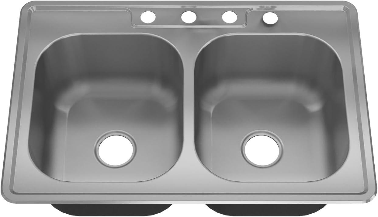 Sinber 33" x 22" x 9" Drop In Double Bowl Kitchen Sink with 18 Gauge 304 Stainless Steel Satin Finish MT3322D-OL (Sink Only)