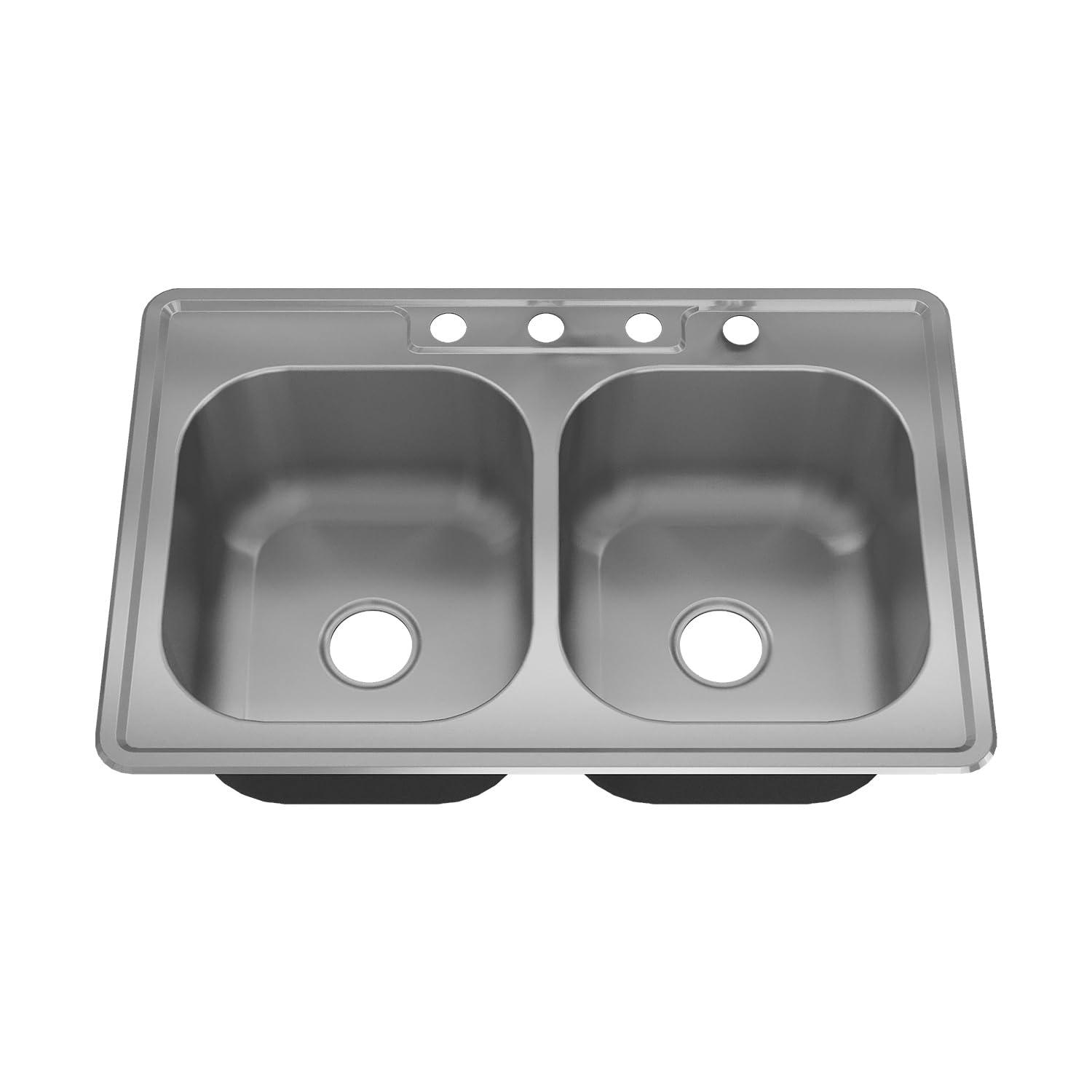 Sinber 33" x 22" Drop In Double Bowl Kitchen Sink with 18 Gauge 304 Stainless Steel Satin Finish