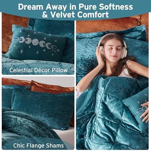 Intelligent Design King/Cal King Size Comforter Sets, 4-Piece Velvet Bedding Set for All Seasons, Teal Comforter Bed Set with Decor Pillow