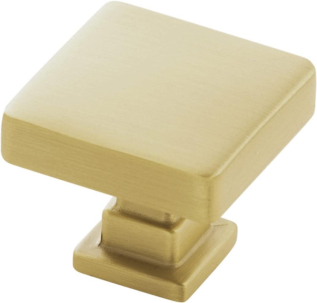 Brushed Golden Brass Square Knob with Mounting Hardware