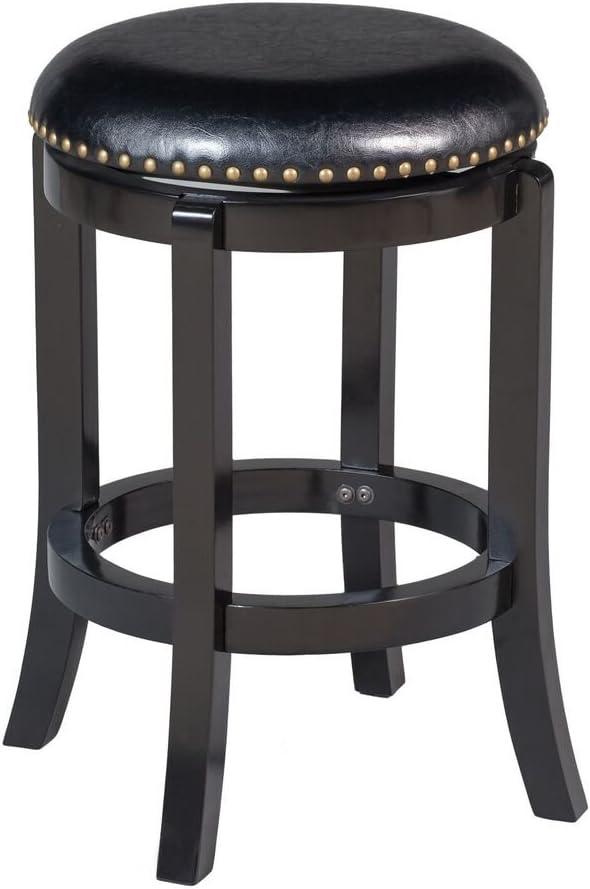 Cordova 24-Inch Black Swivel Backless Stool with Faux Leather Seat