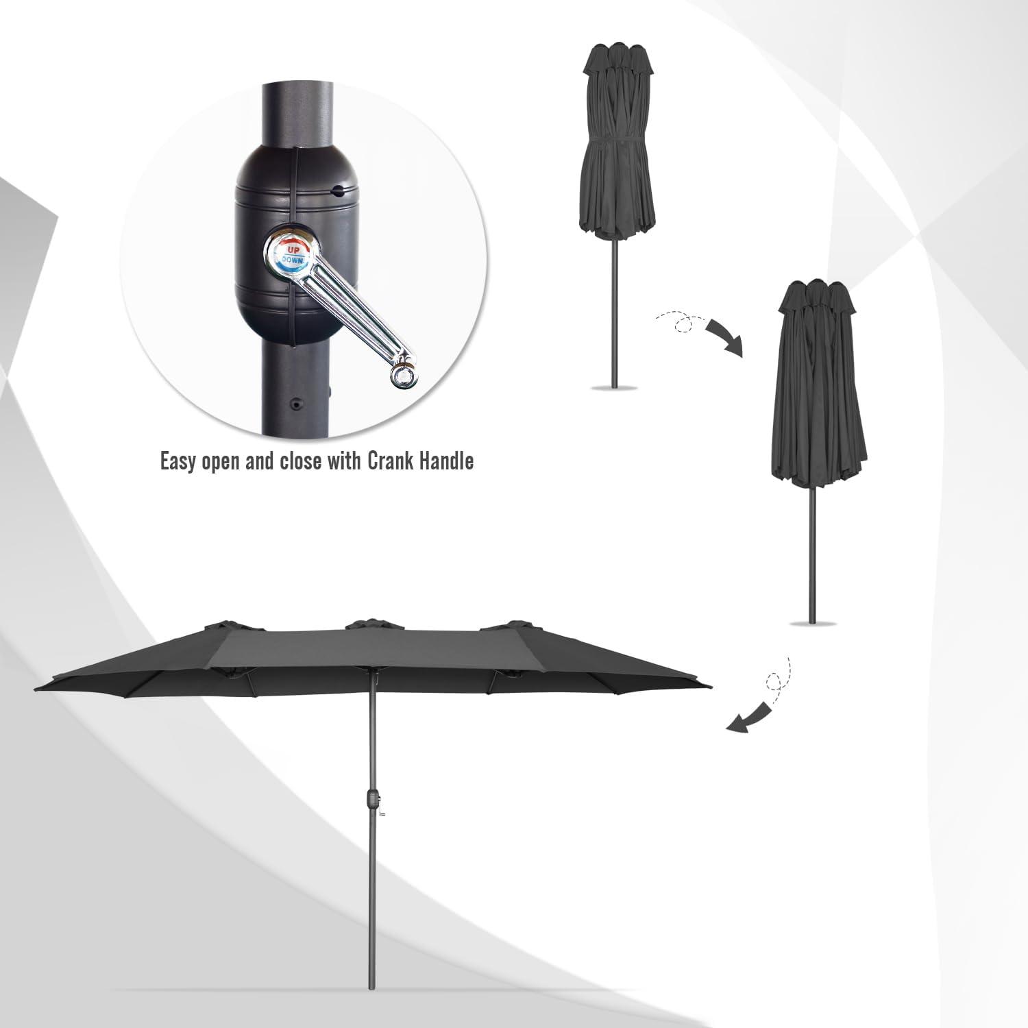 AECOJOY 15x9ft Double-Sided Patio Umbrella Outdoor Market Umbrella Large Umbrella Table 177''x104'' Umbrellas with Crank Air Vents for Deck Pool Patio (1.9" Pole, Dark Grey)