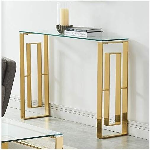Contemporary Stainless Steel and Glass ConsoleDesk Gold